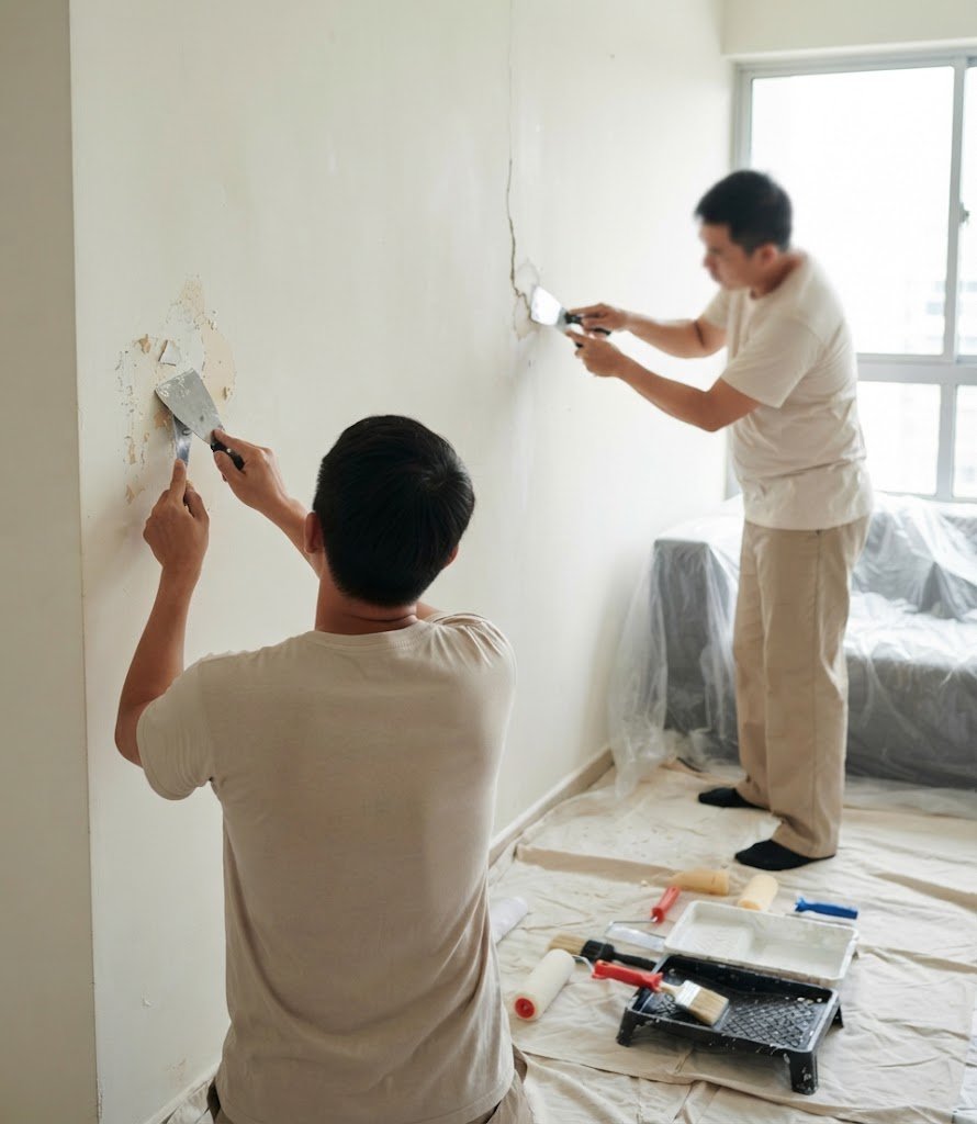 Rosman Painting crew preparing a wall